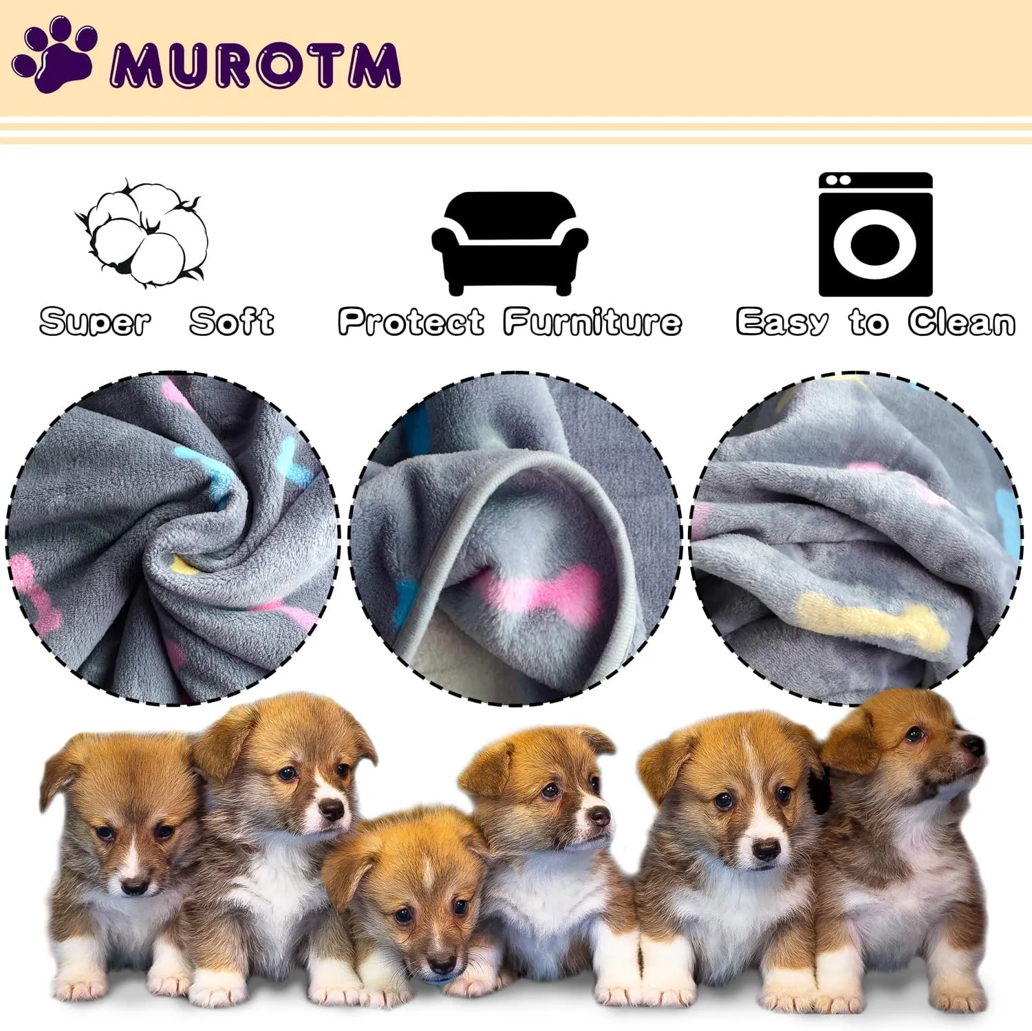 1 Pack 3 Washable Dog Blankets for Dog and Cat,Super Soft Flannel Dog Blanket Pet Blanket-Cute Claw Pattern Pet Blanket Mat 41 x 31inch