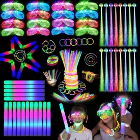 148 PCS Glow in the Dark Party Supplies, 16PCS Foam Glow Sticks, 16PCS LED Glasses,100PCS Glow Sticks Bracelets and 16Pcs LED Hair Clips Fiber Optic for Glow Party, New Year, Wedding, Concert