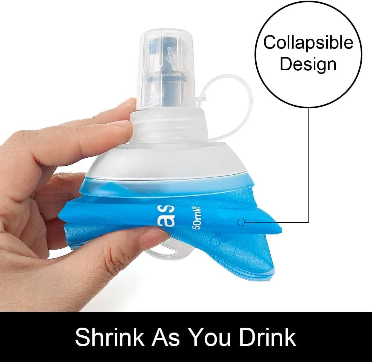 150ml Soft Flask, TPU Collapsible Soft Water Bottle for Hydration Pack, Running Vest, Folding Water Bottle for Hiking Cycling Climbing-1Pcs, Blue