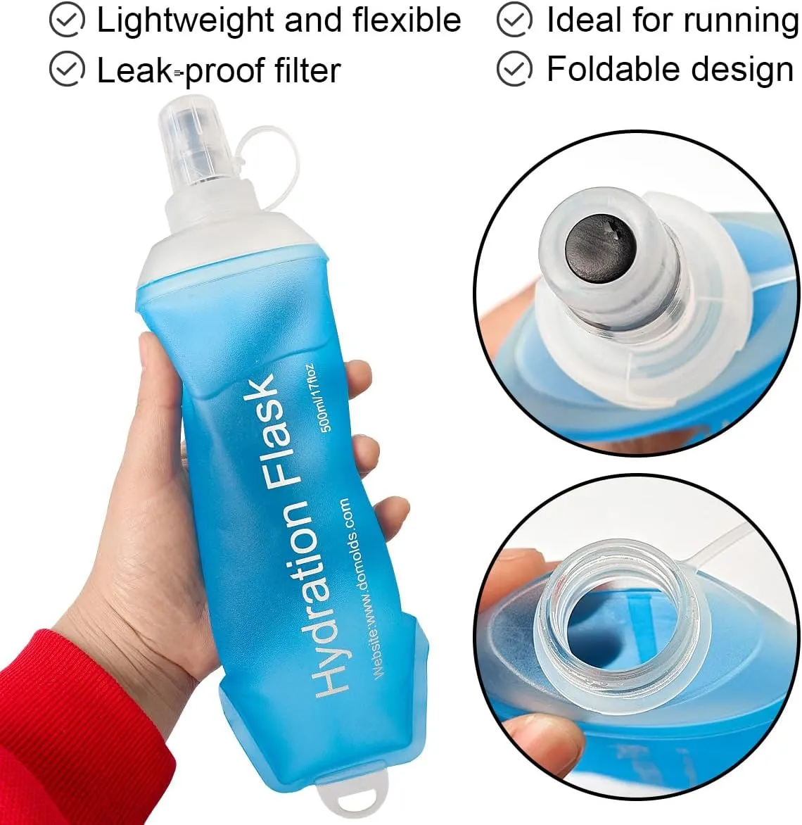 150ml Soft Flask, TPU Collapsible Soft Water Bottle for Hydration Pack, Running Vest, Folding Water Bottle for Hiking Cycling Climbing-1Pcs, Blue