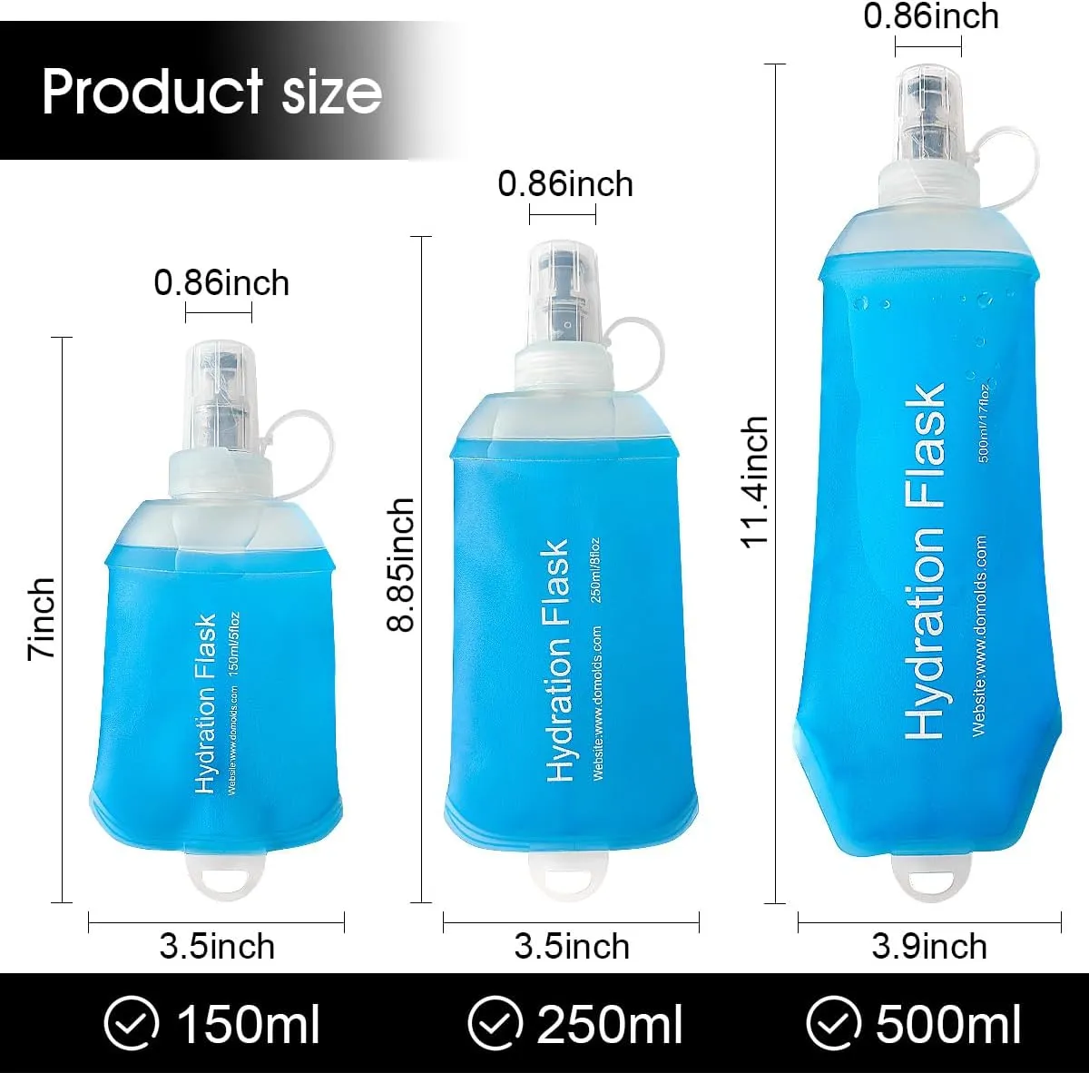 150ml Soft Flask, TPU Collapsible Soft Water Bottle for Hydration Pack, Running Vest, Folding Water Bottle for Hiking Cycling Climbing-1Pcs, Blue