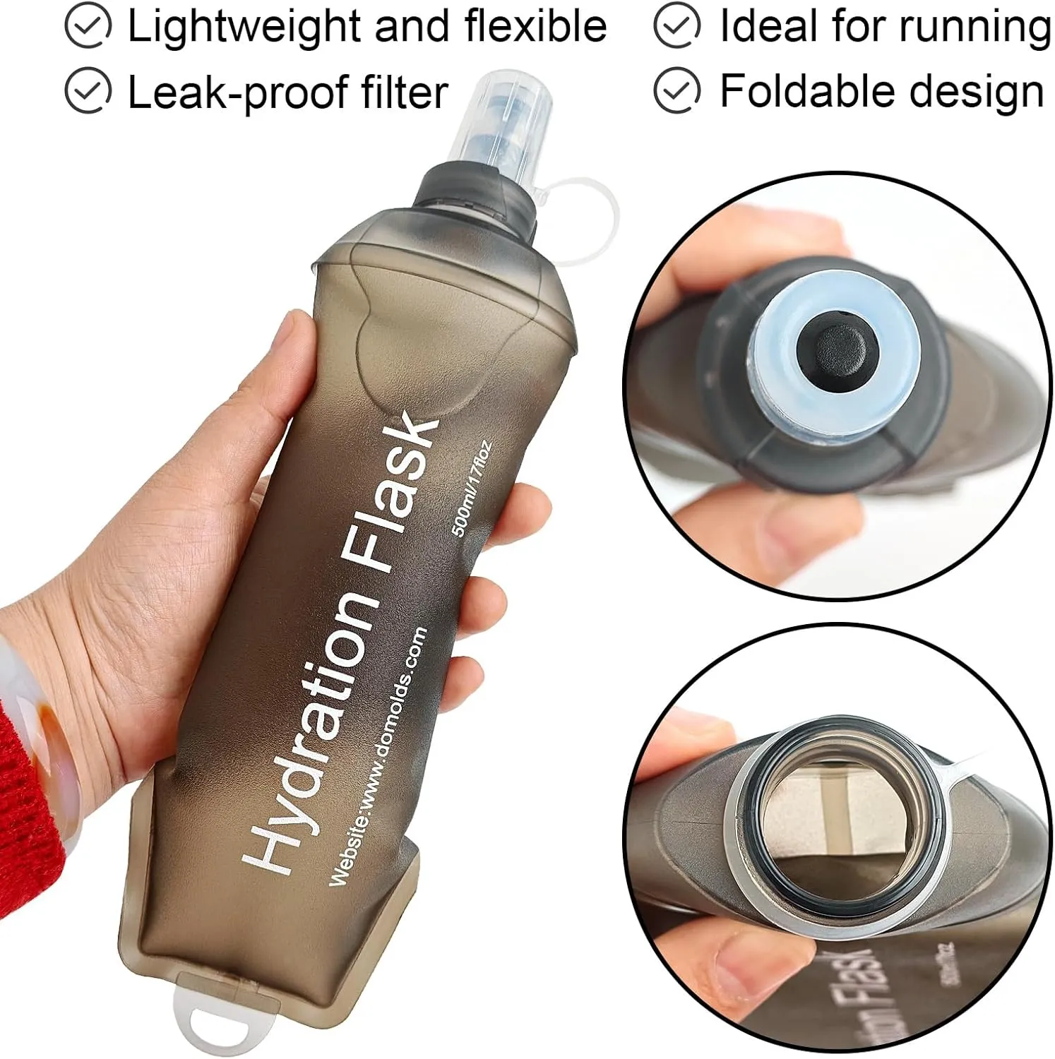 150ml Soft Flask, TPU Collapsible Soft Water Bottle for Hydration Pack, Running Vest, Folding Water Bottle for Hiking Cycling Climbing-1Pcs, Grey