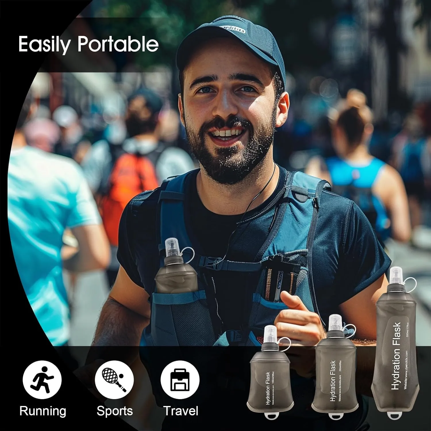 150ml Soft Flask, TPU Collapsible Soft Water Bottle for Hydration Pack, Running Vest, Folding Water Bottle for Hiking Cycling Climbing-1Pcs, Grey