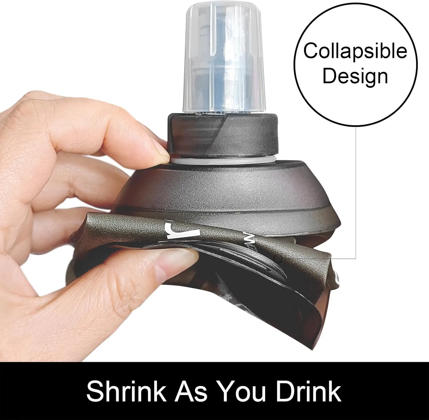 150ml Soft Flask, TPU Collapsible Soft Water Bottle for Hydration Pack, Running Vest, Folding Water Bottle for Hiking Cycling Climbing-1Pcs, Grey