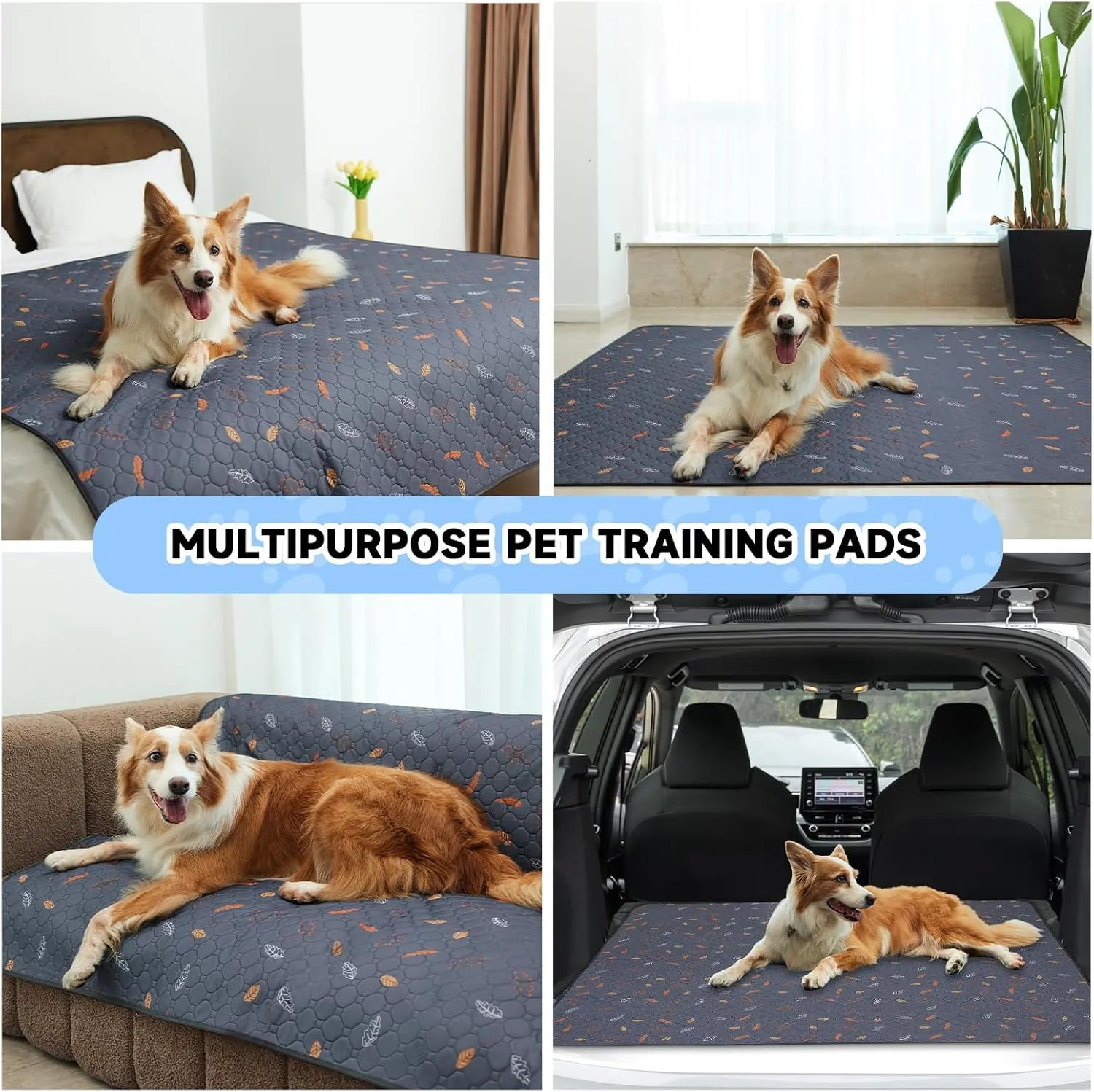 2 Pack Washable Guinea Pig Pee Pads, 24" x 48" Waterproof Reusable Guinea Pig Cage Liners, Absorbent Bedding Training Mat for Small Animal Guinea Pigs Rabbit Bunny Hamster (Leaves - Deep Grey)