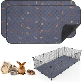 2 Pack Washable Guinea Pig Pee Pads, 24" x 48" Waterproof Reusable Guinea Pig Cage Liners, Absorbent Bedding Training Mat for Small Animal Guinea Pigs Rabbit Bunny Hamster (Leaves - Deep Grey)