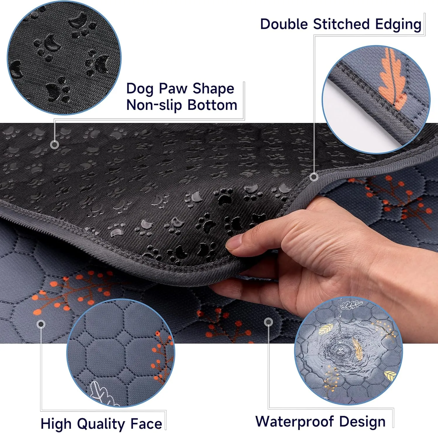 2 Pack Washable Guinea Pig Pee Pads, 24" x 48" Waterproof Reusable Guinea Pig Cage Liners, Absorbent Bedding Training Mat for Small Animal Guinea Pigs Rabbit Bunny Hamster (Leaves - Deep Grey)