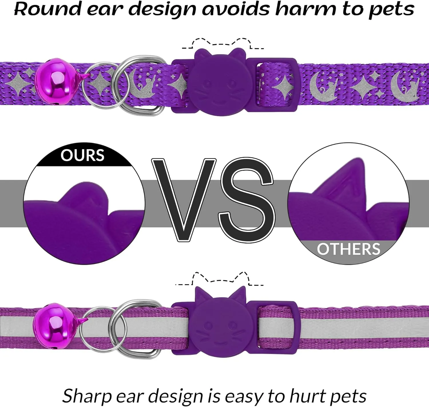 3 Pack Personalized Cat Collar with Name Tag, Custom Reflective Cat Collars Breakaway, Anti-Lost Nameplate Cat Collar with Bell for Boy and Girl Kitten/Cat(Purple)
