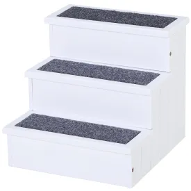 3 Step Wooden Carpeted Pet Stairs Ramp for Cats and Small Dogs with Non-Slip Carpet & Small Footprint White