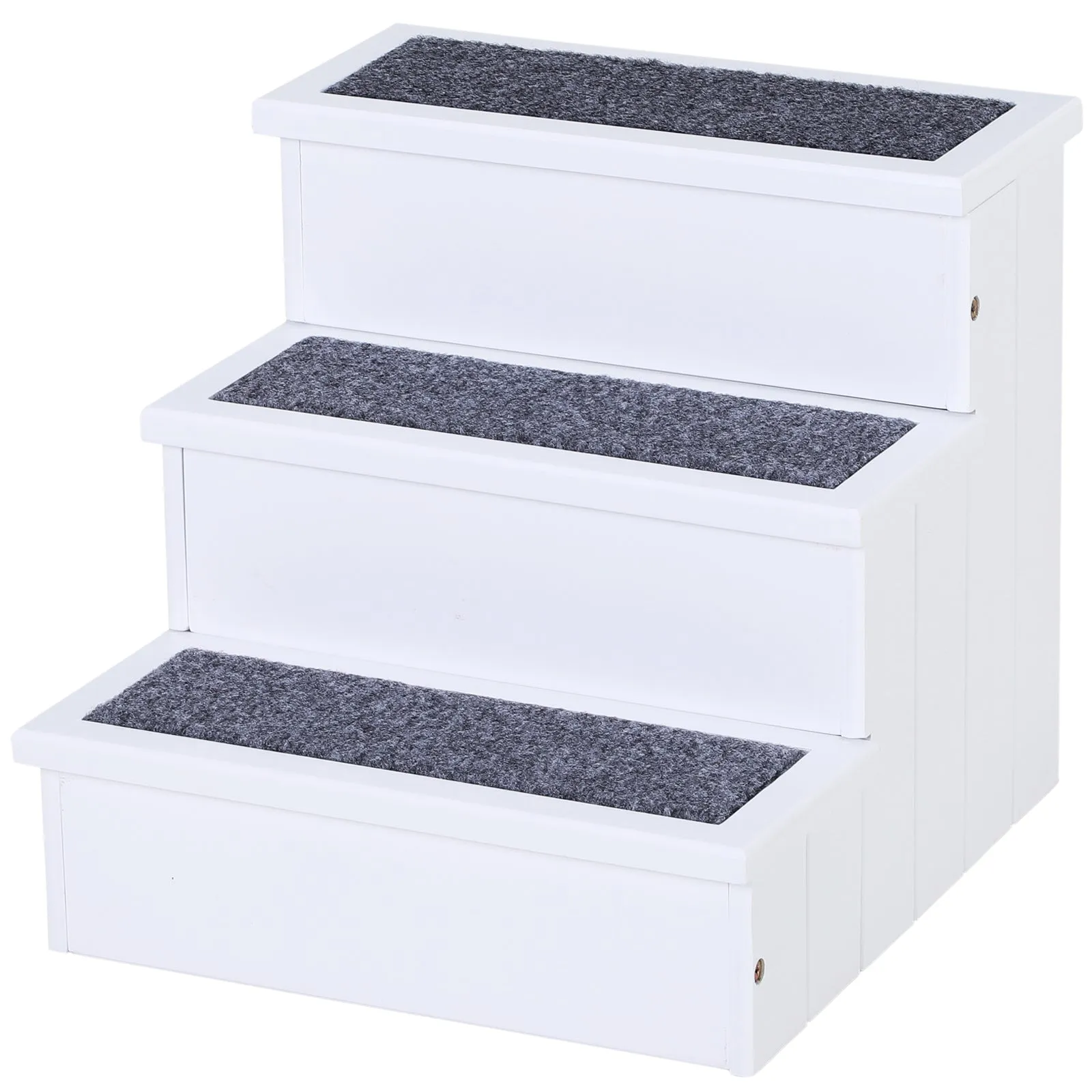 3 Step Wooden Carpeted Pet Stairs Ramp for Cats and Small Dogs with Non-Slip Carpet & Small Footprint White