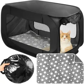 37 Inch Collapsible Dog Crate with Mat Liner Pop up Dog Kennel Waterproof Portable Car Seat Kennel Travel Crate for Pet Indoor Outdoor Cat Bed Collection(Black)