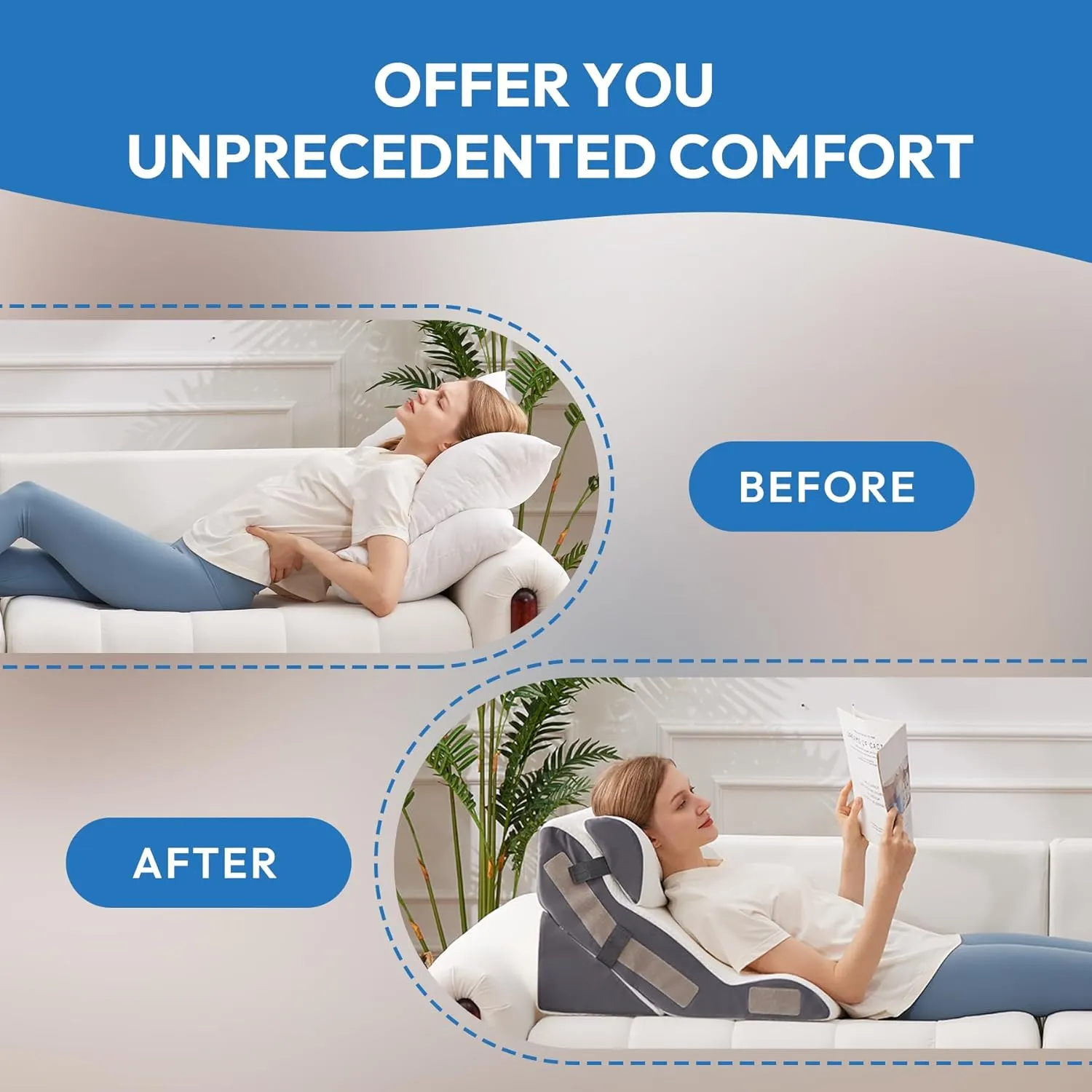 3PCS Wedge Pillow Set for After Surgery, Back Pillow for Bed Sitting up, 6-in-1 Foam Wedge Pillow for Acid Reflux & Back Pain Relief, Post Surgery Pillow for GERD & Snoring, White