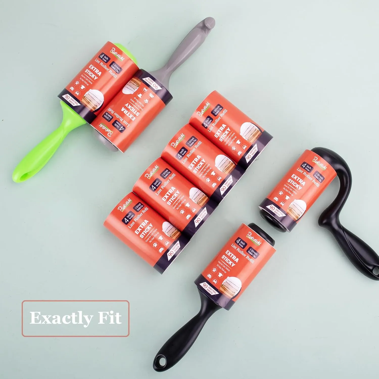 4 inch Lint Roller Refills Only for Scotch Brite, Everyday Clean Lint Roller Refills Pack of 4, Extra Sticky 90 Sheets per Refill, Total 360 Sheets (Inside Dia. 1-3/4 inch)