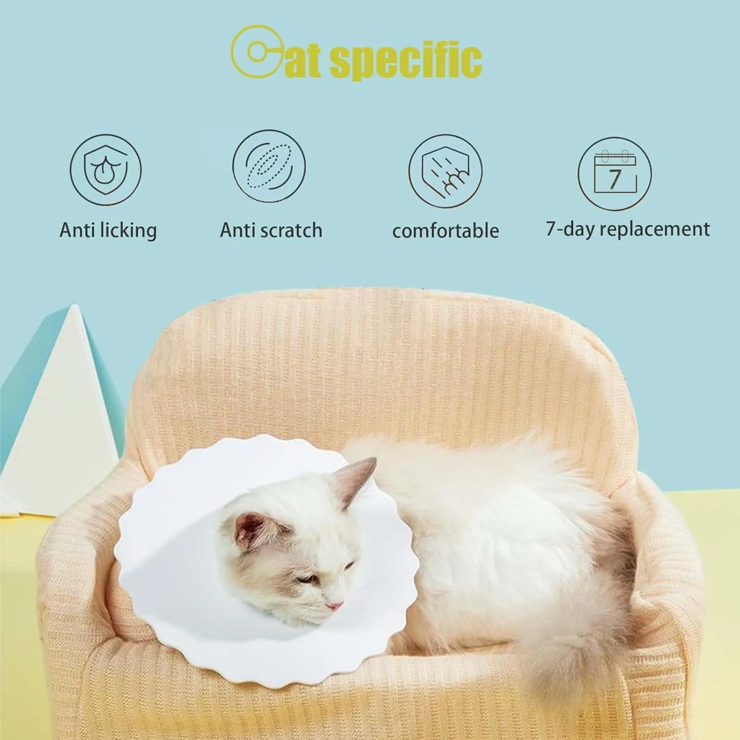 4Pcs Soft Cat Cone, Collar for Cats to Stop Licking, Lightweight, Disposable & Hygienic with Weekly Throwing Design, Multiple Wearing Methods (S/M/L)