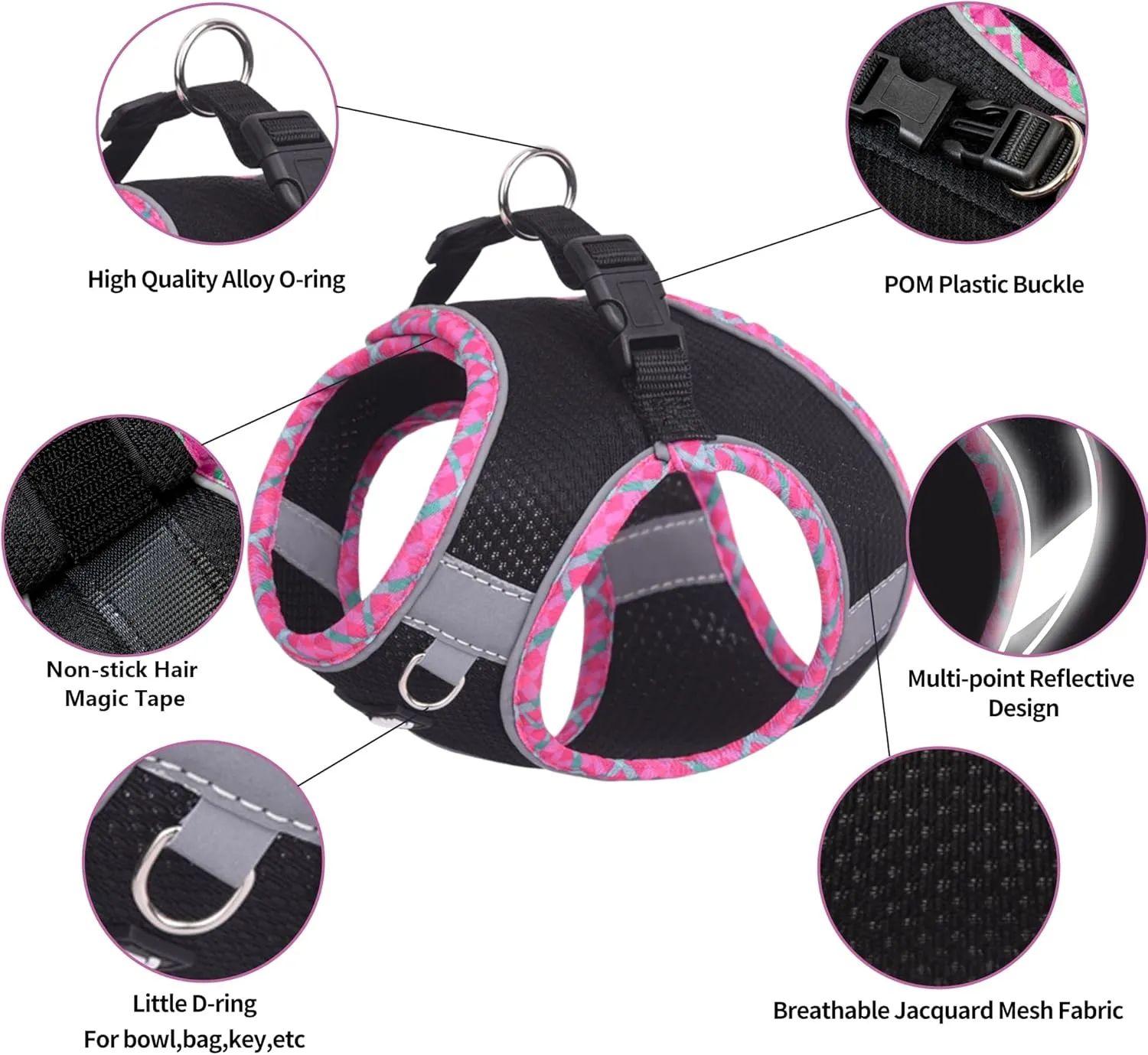 AIITLE XXS Dog Harness & Leash Set - Breathable Reflective No-Choke Small Dog Harness for Teacup Puppies, Indoor/Outdoor Use - Boston Terrier, Maltese, Chihuahua(Black, XXS)