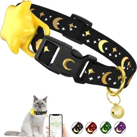 Airtag Cat Collar,Breakaway Kitten Collar with Apple Air Tag Holder and Bells for Boy Girl Cats,Pet Cat Tracker GPS Collar Glow in The Dark,0.6 Inches in Width and Lightweight (Black, 6.5-10 Inch)