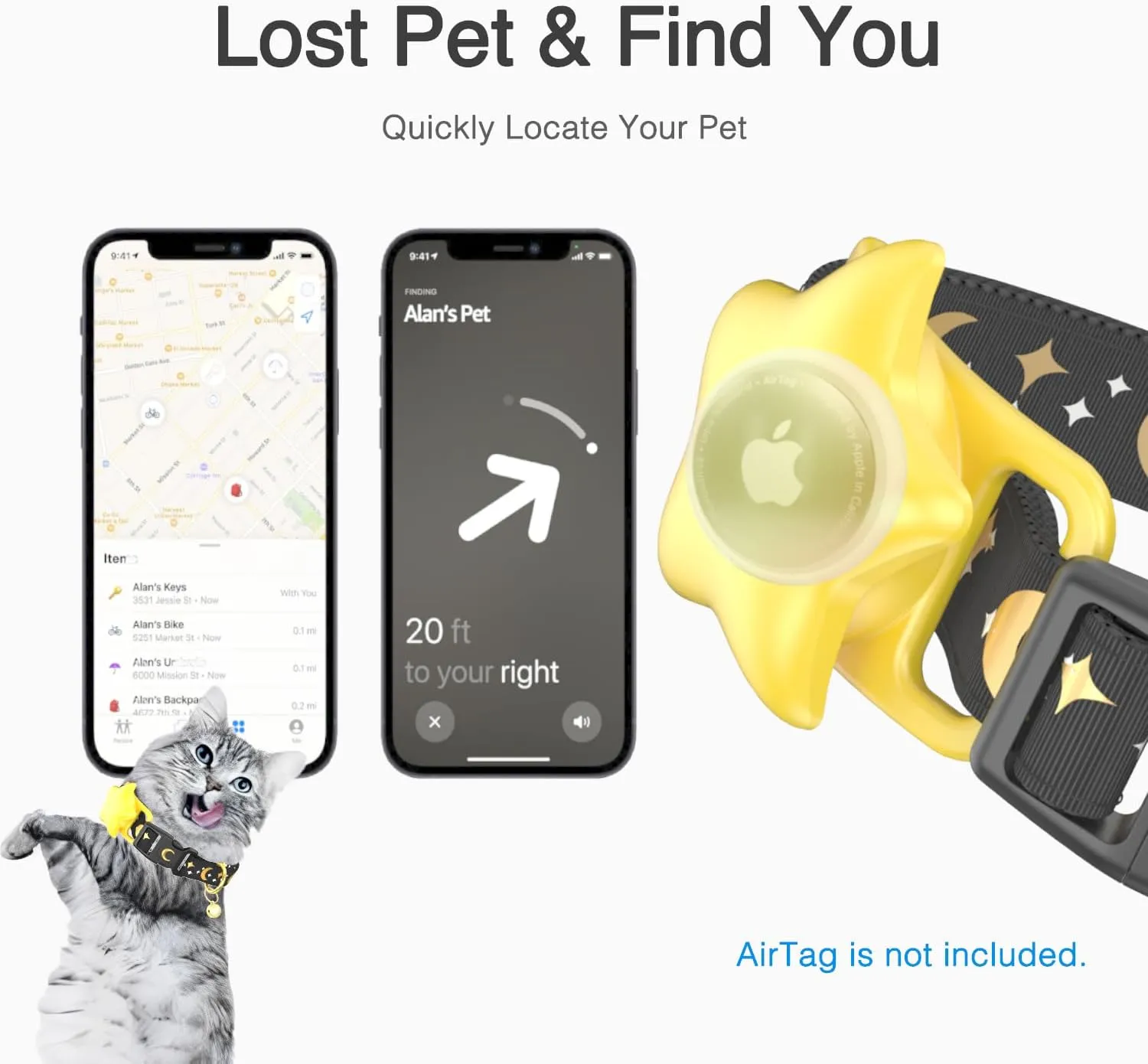 Airtag Cat Collar,Breakaway Kitten Collar with Apple Air Tag Holder and Bells for Boy Girl Cats,Pet Cat Tracker GPS Collar Glow in The Dark,0.6 Inches in Width and Lightweight (Black, 6.5-10 Inch)