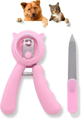 Anti-Splash Pet Nail Clippers and Trimmer Set Professional Stainless Steel Dog & Cat Nail Clippers with Safety Guard, Nail File, and Non-Slip Handle for Safe, Painless Grooming at Home, Pink