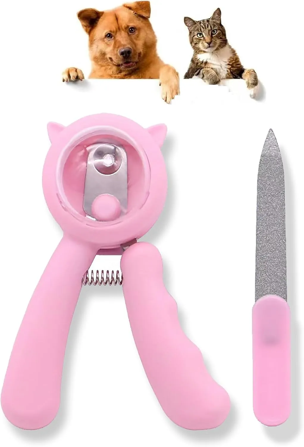 Anti-Splash Pet Nail Clippers and Trimmer Set Professional Stainless Steel Dog & Cat Nail Clippers with Safety Guard, Nail File, and Non-Slip Handle for Safe, Painless Grooming at Home, Pink