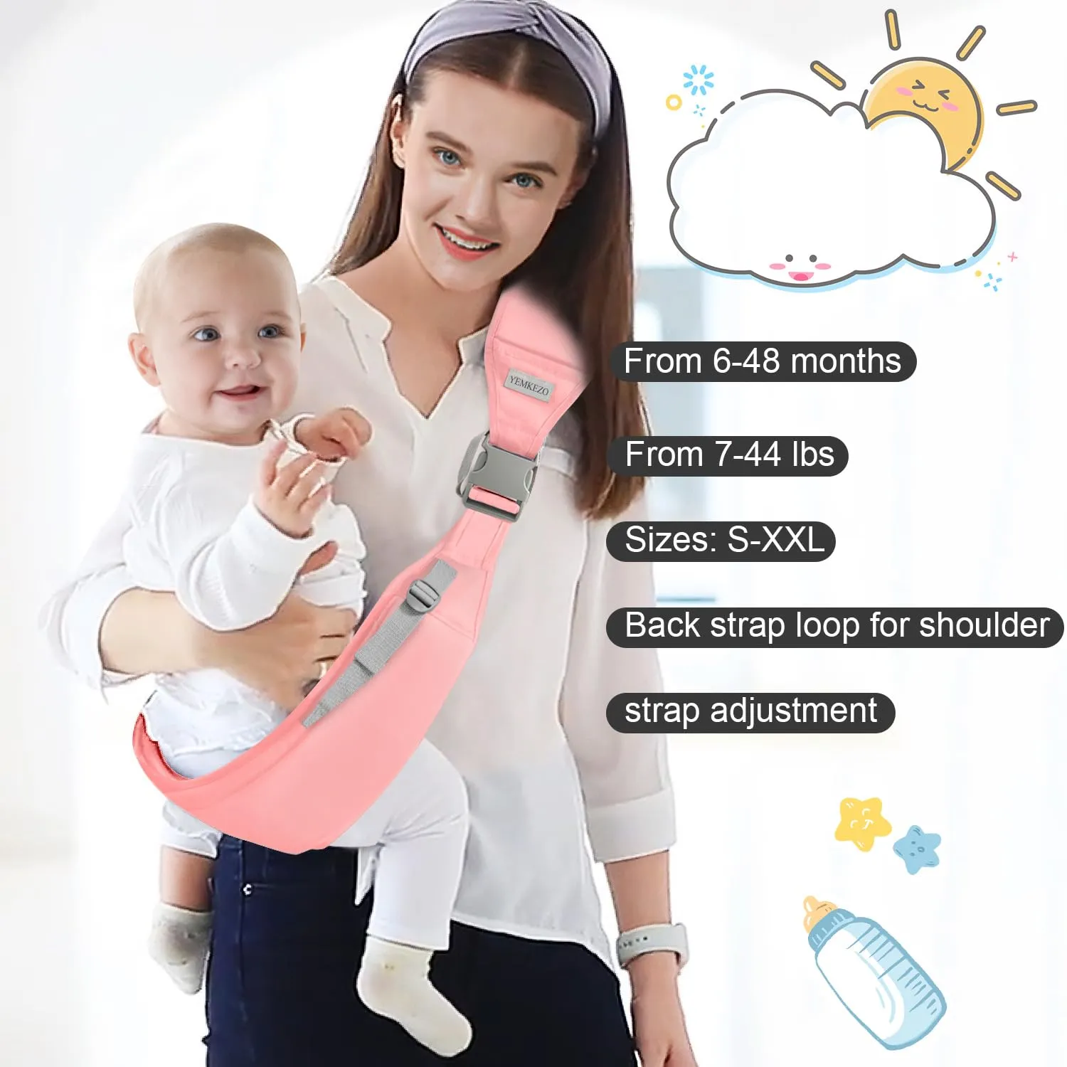 Baby Sling Carrier Newborn to Toddler,Updated Adjustable One Shoulder Labor-Saving Baby Holder Carrier,Tollder Sling Carrying 7-45 lbsPink