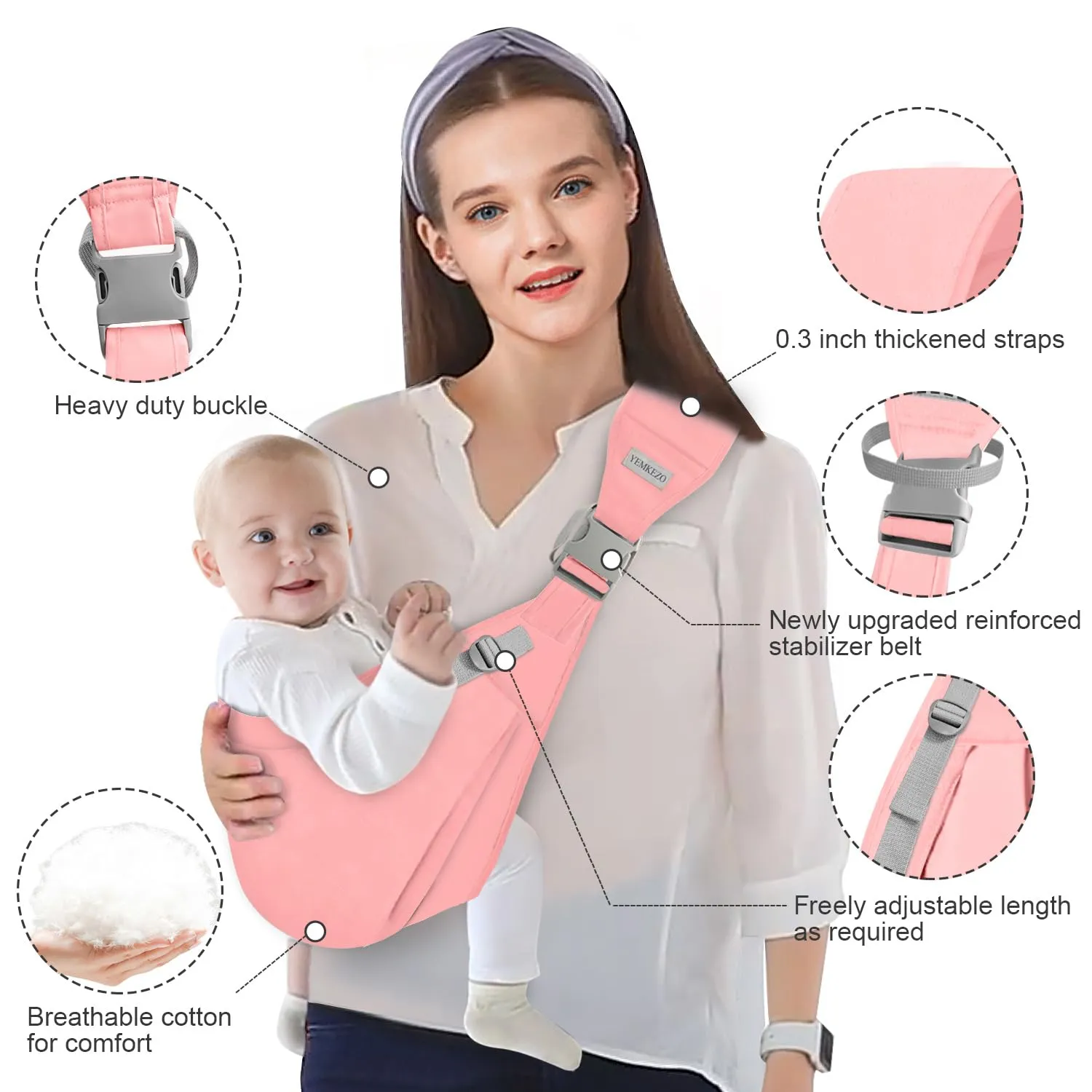 Baby Sling Carrier Newborn to Toddler,Updated Adjustable One Shoulder Labor-Saving Baby Holder Carrier,Tollder Sling Carrying 7-45 lbsPink