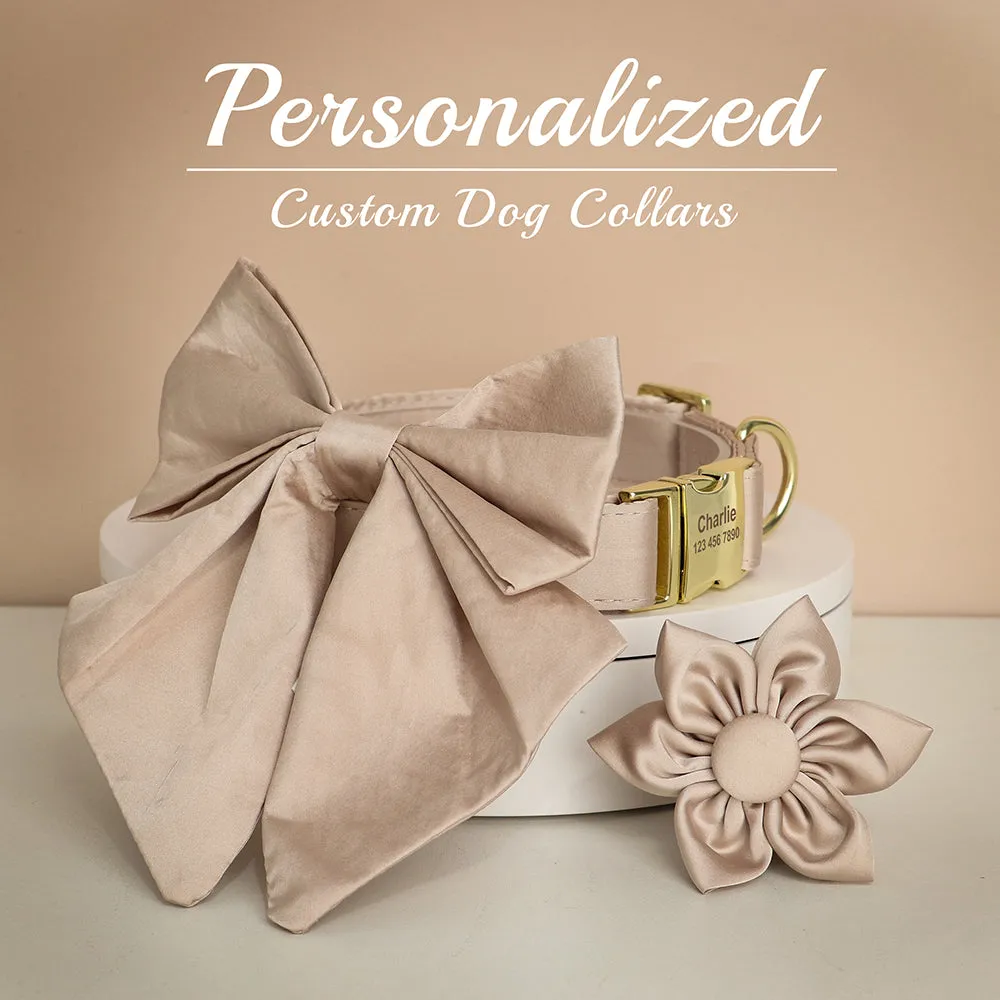 Barky Brown Butterfly Collar With Flower Set- Personalized