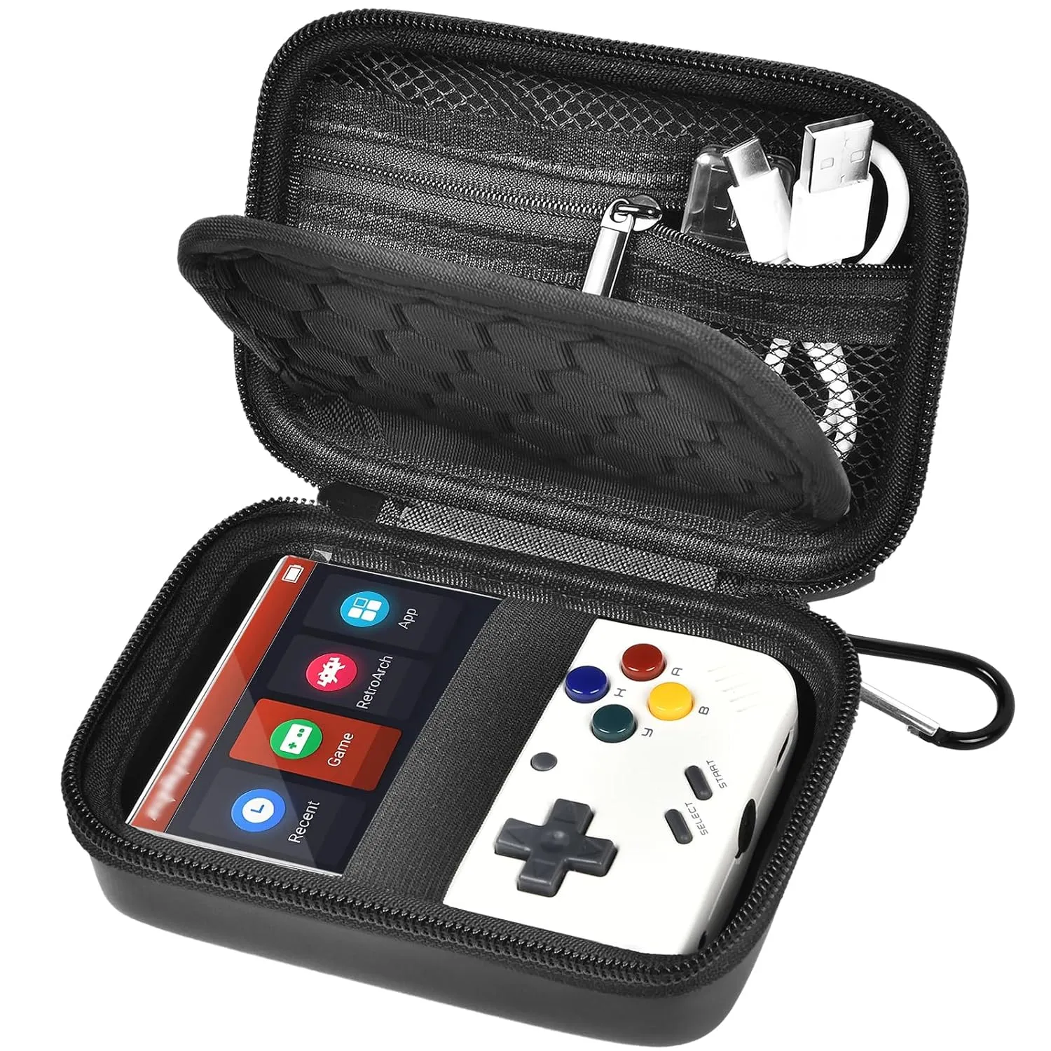 Case Compatible with Miyoo Mini Plus Portable Game Console, Holder for Handheld Game Player and External TF Card 64G, with Mesh Pocket for Charging Cable, Batteries and Accessories- Black (Box Only)