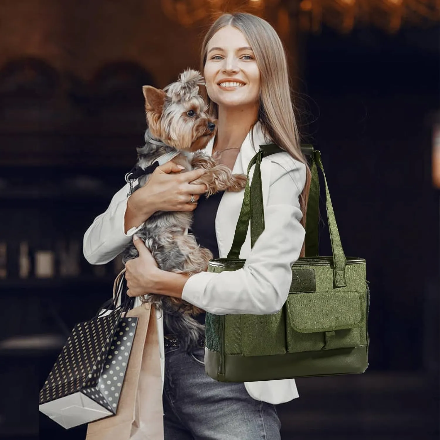 Cat Carrier, Dog Carrier, Pet Carrier, Foldable Waterproof Premium PU Leather Oxford Cloth Dog Purse, Portable Bag Carrier for Small to Medium Cat and Small Dog-Green
