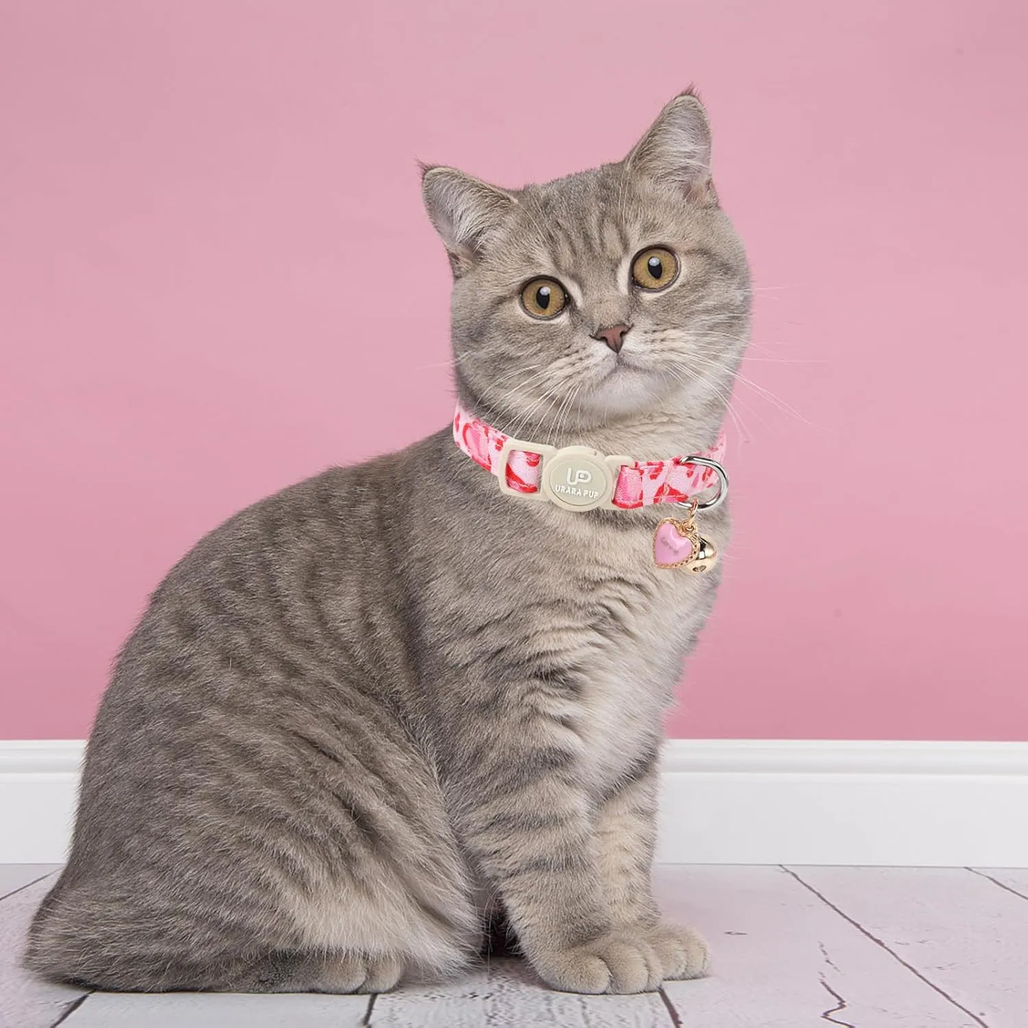 Cat Collar, 2Pack Valentine's Day Kitten Collars Cute Breakaway Cat Collar with Bell, Red Love Heart Pink Hearts Kitty Collars Adjustable Size for Girl and Boy Cats