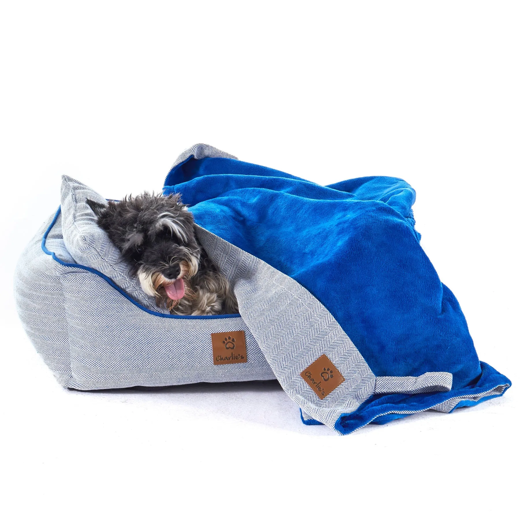 Charlie's Hampton Herringbone 3pc Dog Bed Blue Large