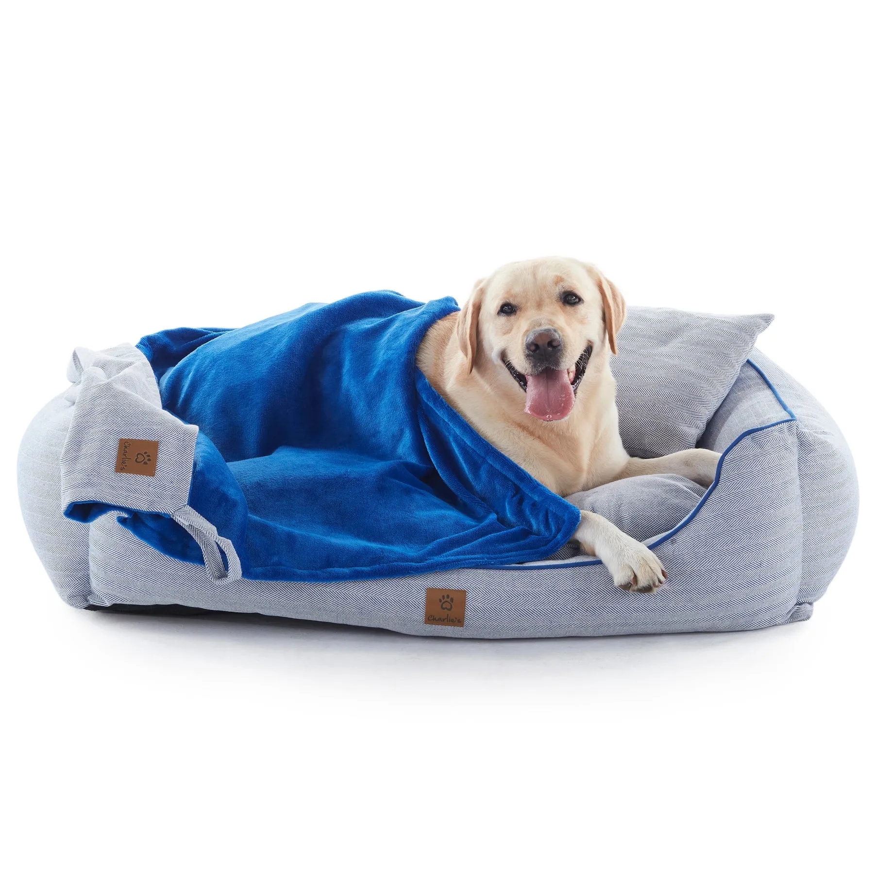 Charlie's Hampton Herringbone 3pc Dog Bed Blue Large