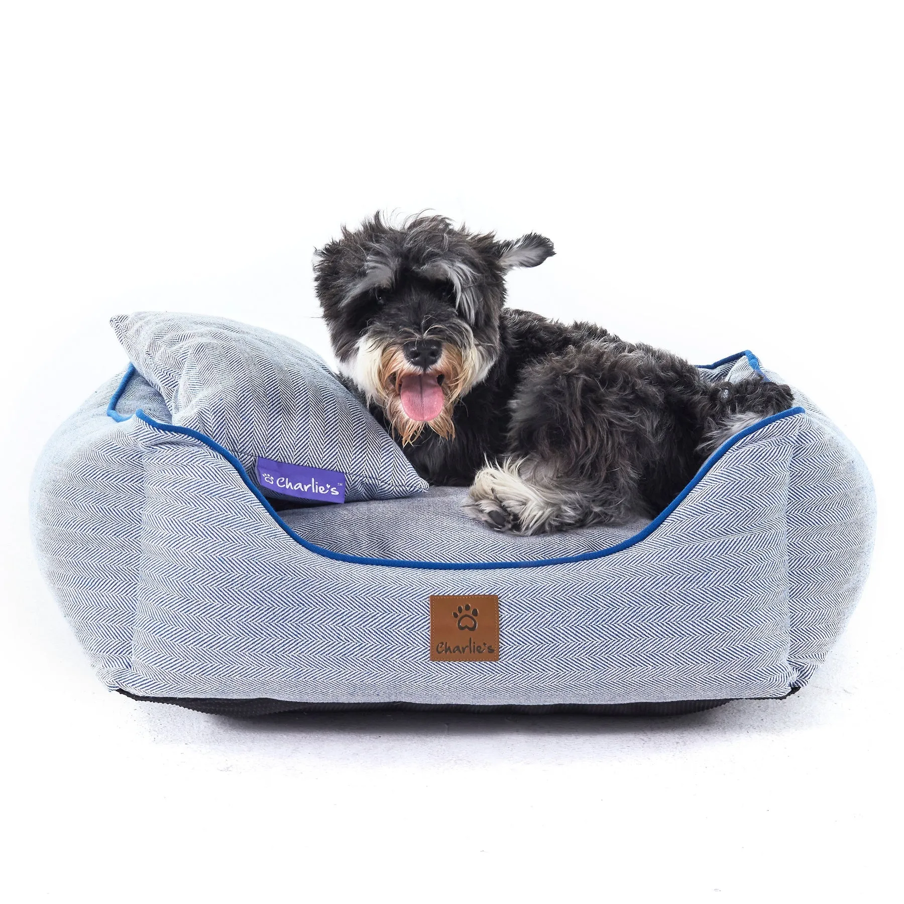 Charlie's Hampton Herringbone 3pc Dog Bed Blue Large