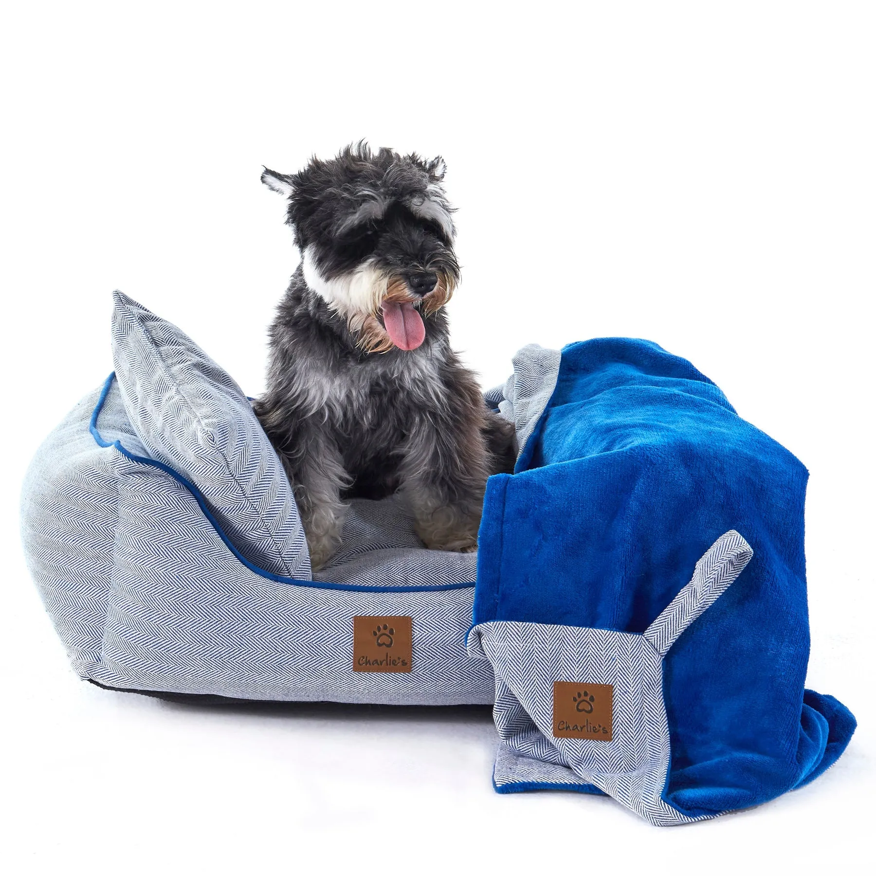 Charlie's Hampton Herringbone 3pc Dog Bed Blue Large