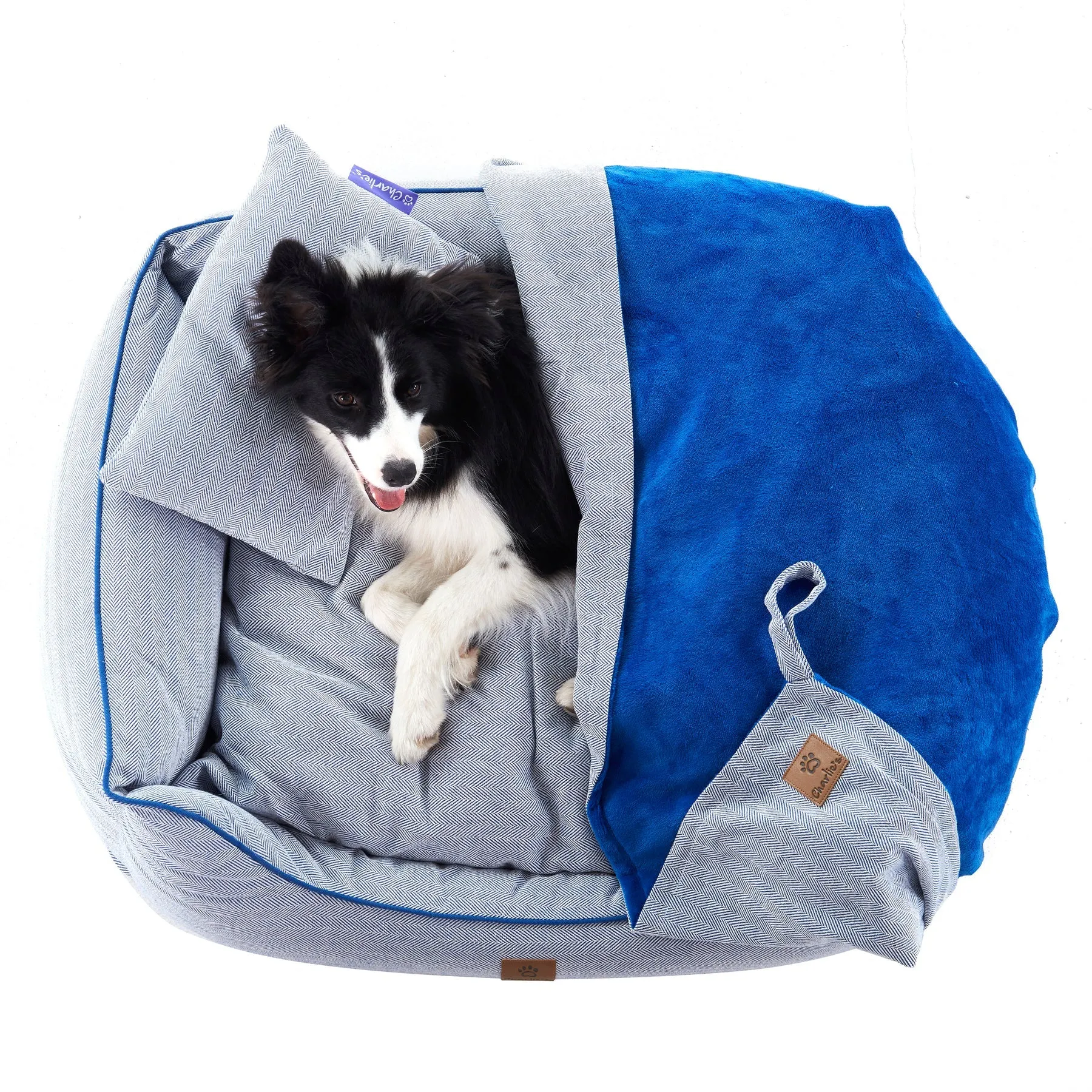 Charlie's Hampton Herringbone 3pc Dog Bed Blue Large