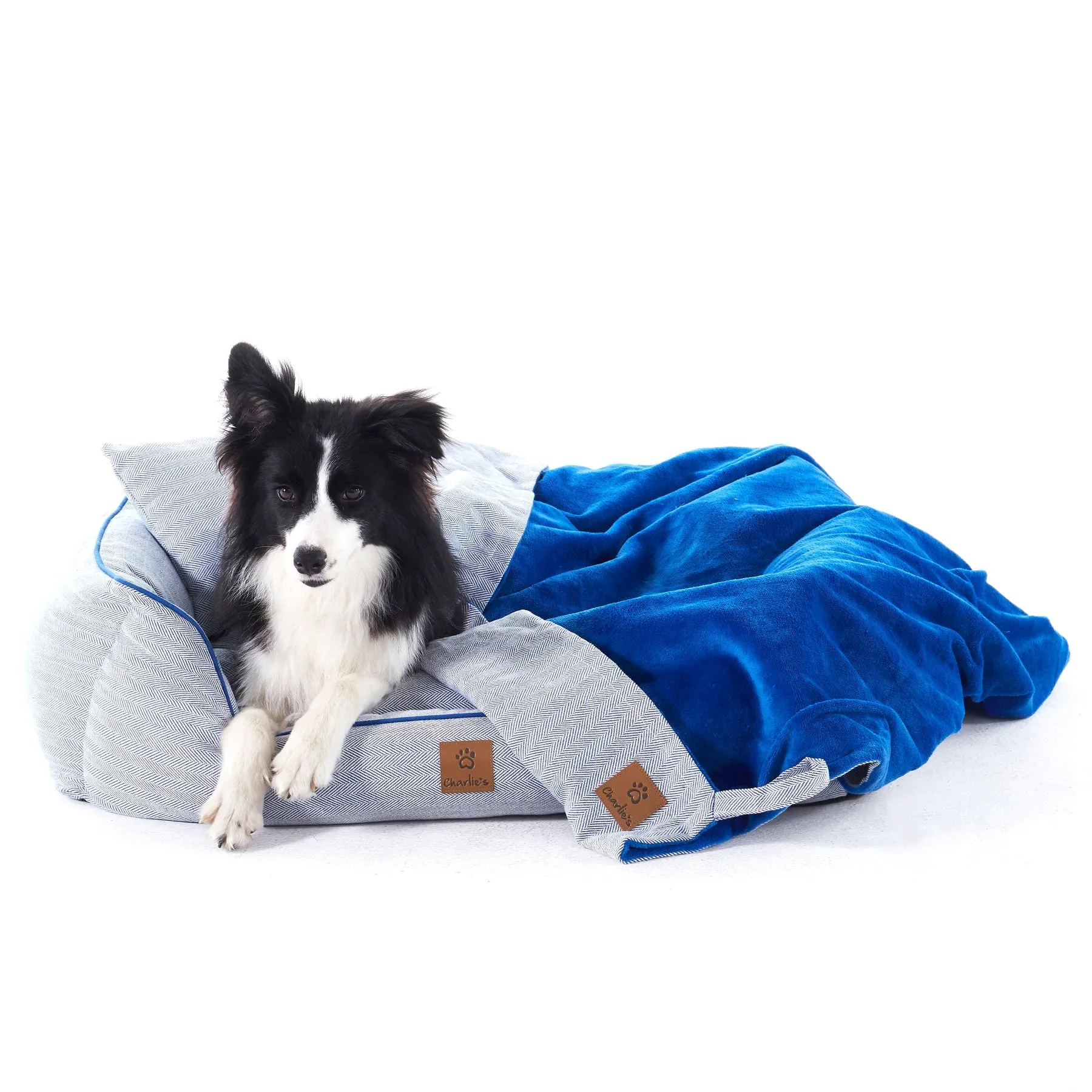 Charlie's Hampton Herringbone 3pc Dog Bed Blue Large