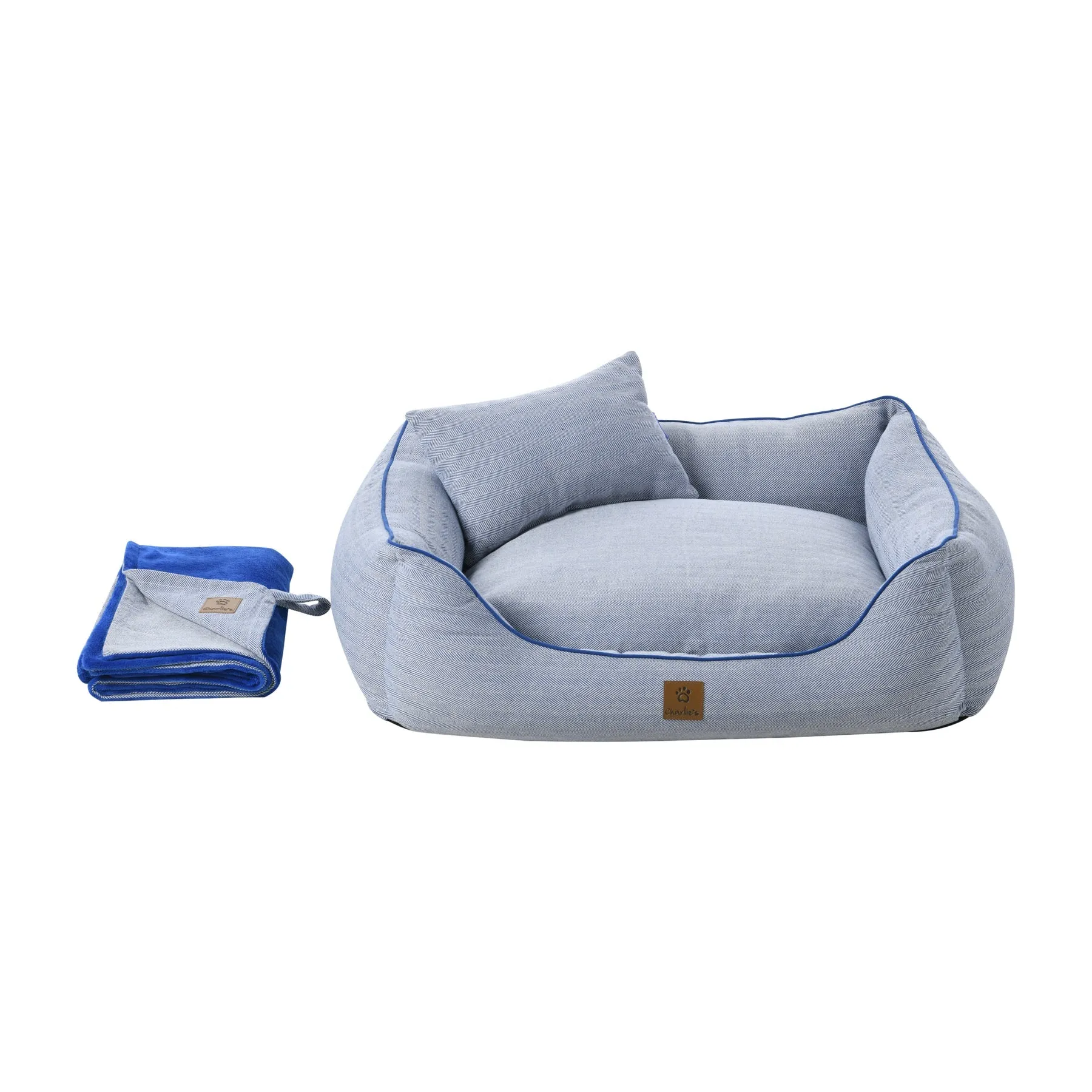 Charlie's Hampton Herringbone 3pc Dog Bed Blue Large
