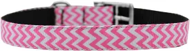 Chevrons Nylon Dog Collar with classic buckle 3-4" Pink Size 24