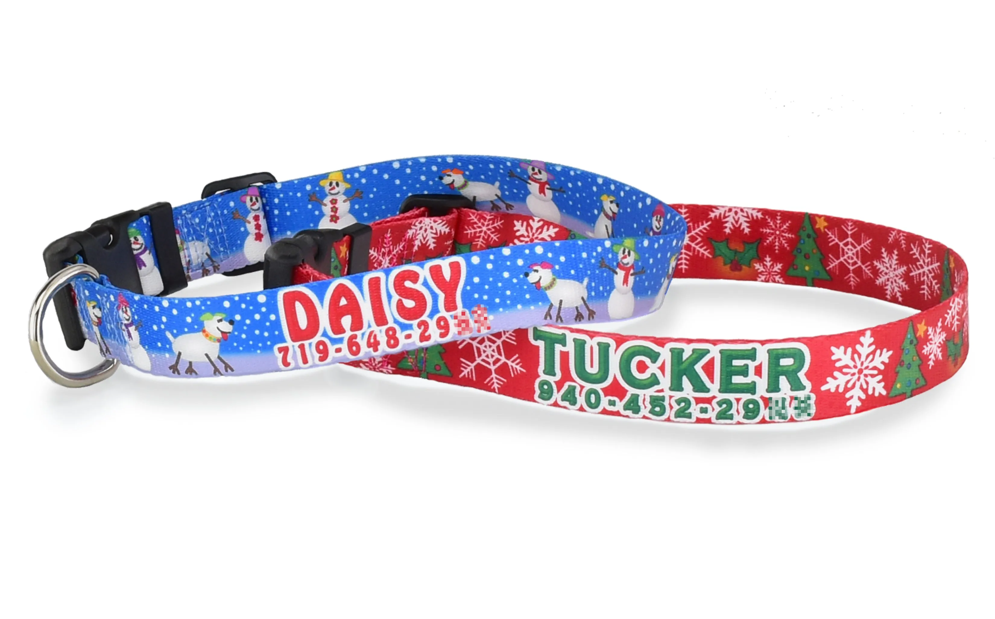 Christmas Tree & Snowflakes Personalized Dog Collar