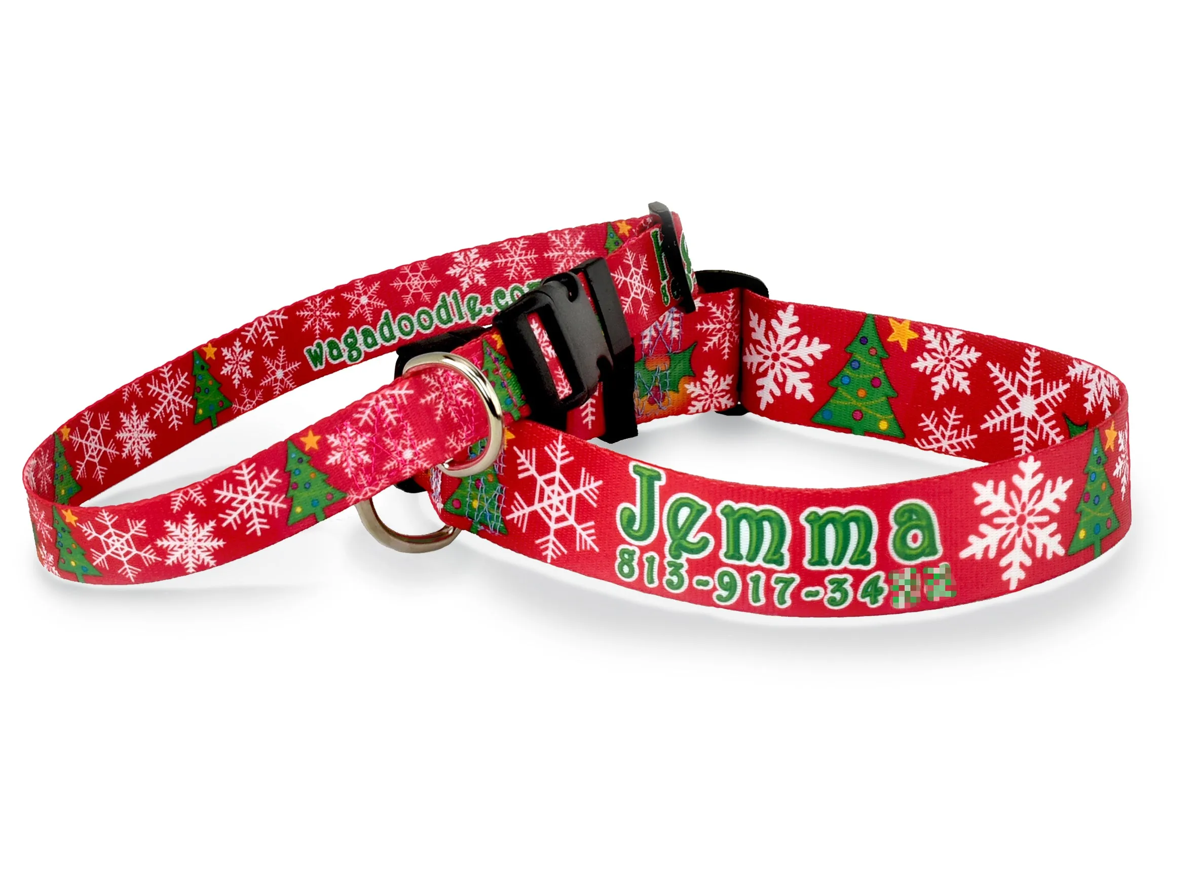 Christmas Tree & Snowflakes Personalized Dog Collar