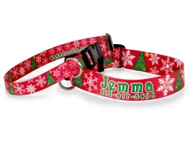 Christmas Tree & Snowflakes Personalized Dog Collar