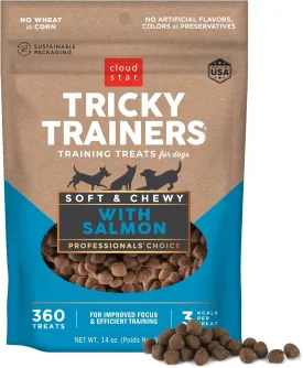 Cloud Star Tricky Trainers Soft & Chewy Dog Training Treats 14 oz. Pouch, Salmon Flavor, Low Calorie Behavior Aid with 360 Treats