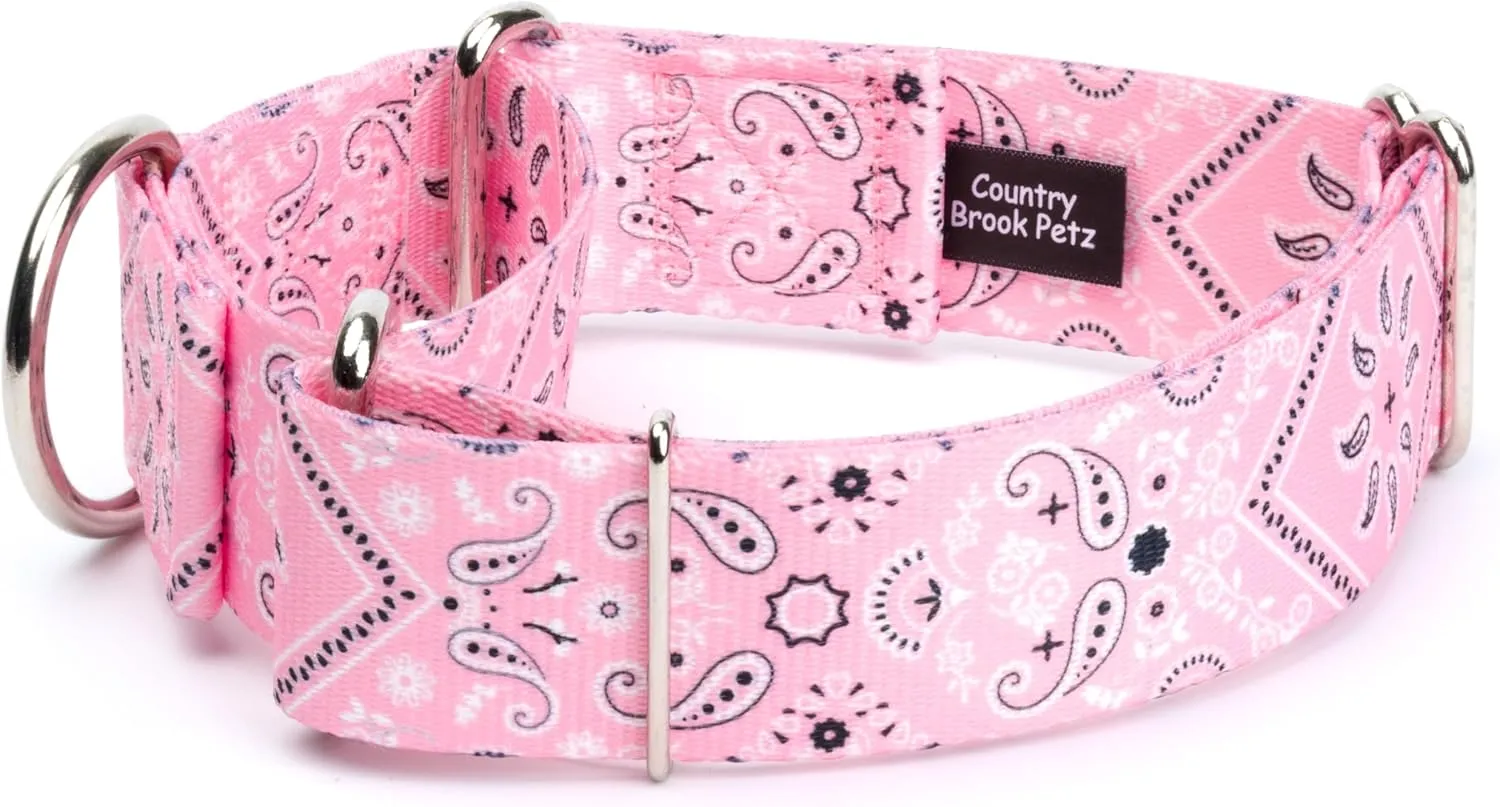 Country Brook Petz - Pink Bandana Martingale Dog Collar - Featuring Unique Designs for Any Style (2 Inch, Medium)
