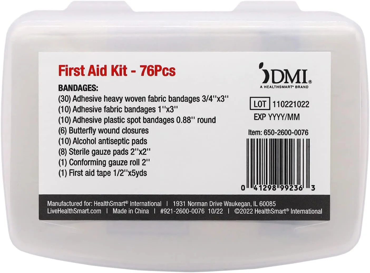 DMI 76-Piece First-Aid Kit, Portable All-Purpose Use for Minor Cuts and Scrapes, Durable Water-Resistant Case, Convenient and Portable for Travel, FSA & HSA Eligible