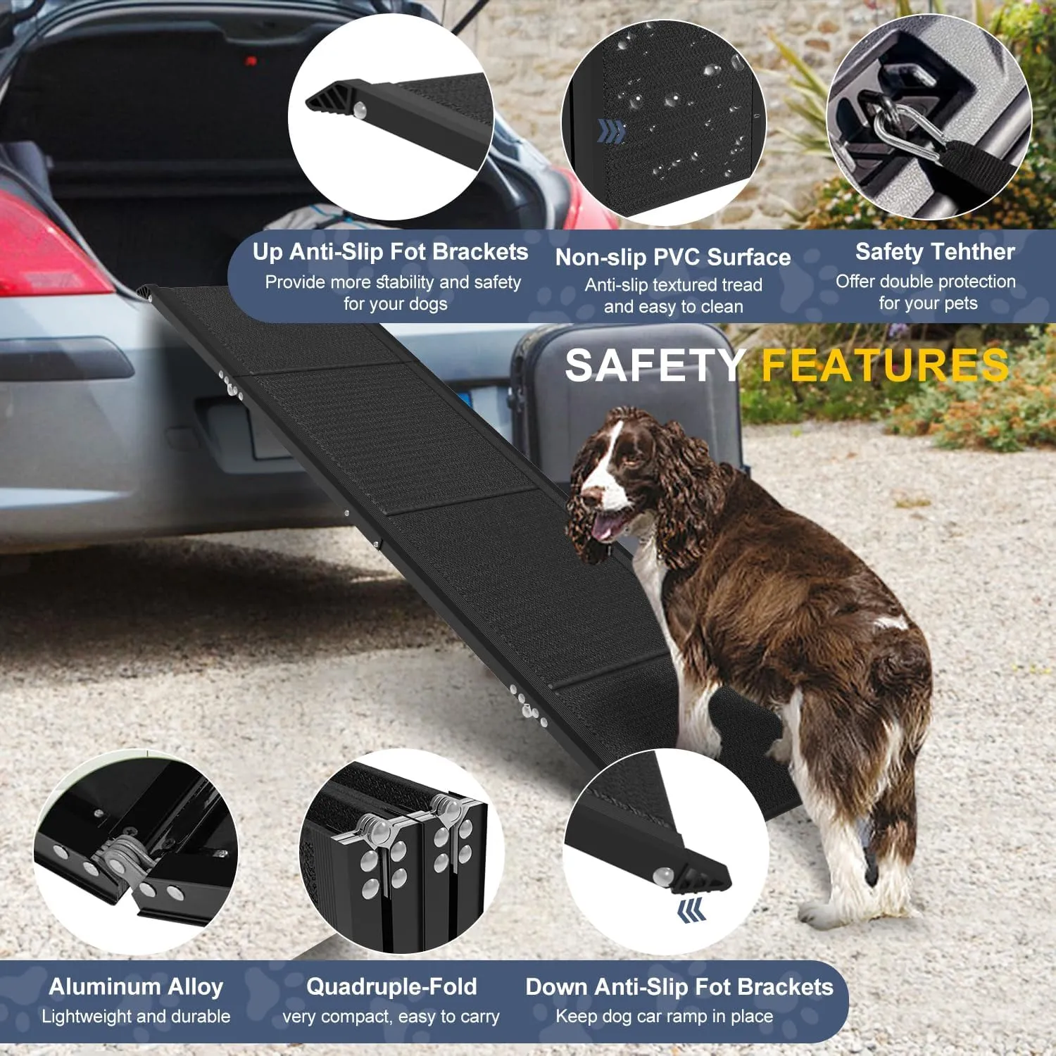 Dog Car Ramp for Large Dogs, Foldable Dog Steps Aluminum Dog Ramps, Dog Stairs with Nonslip Surface for High Beds, Trucks, Cars and SUV, Supports up to 200 lbs (71'' L x 20'' W)