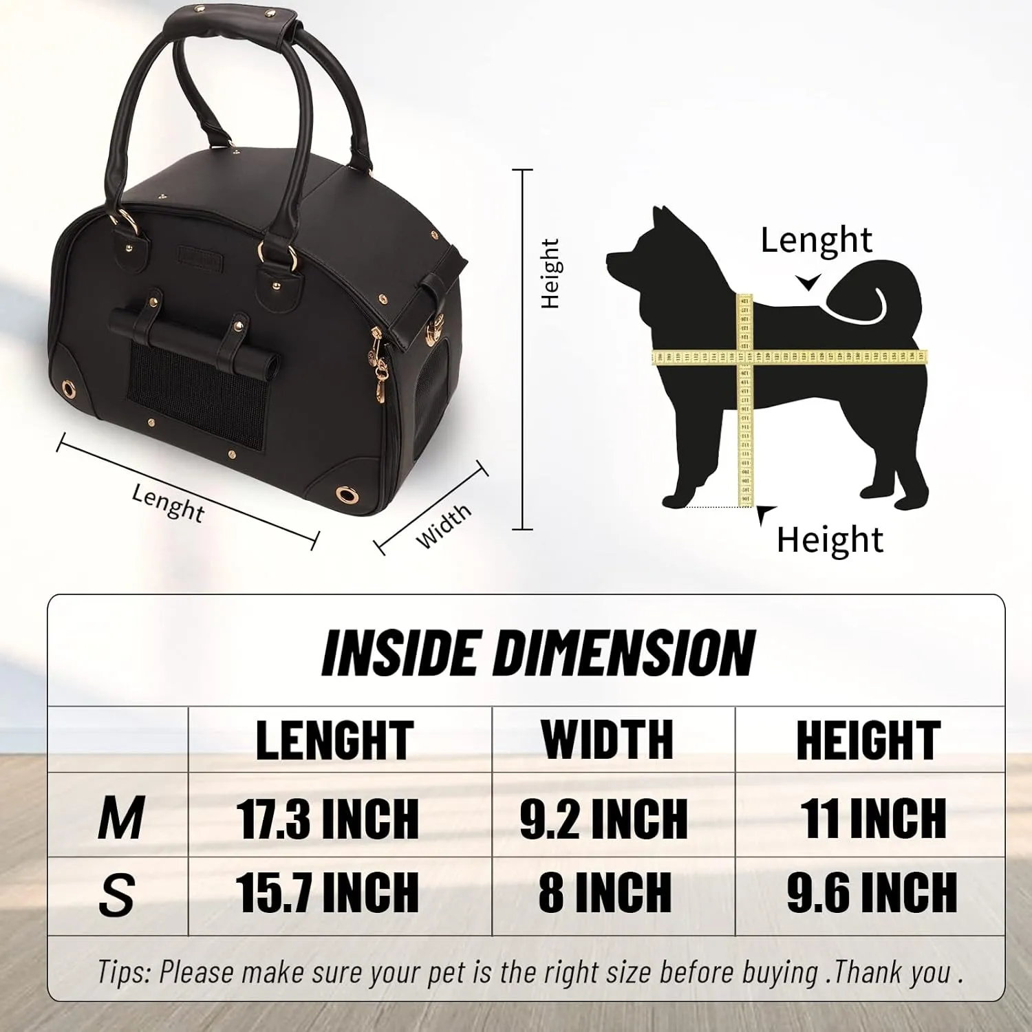 Dog Carrier, Cat Carrier, Pet Carrier, Foldable Premium PU Leather Dog Purse, Portable Tote Bag Carrier for Small to Medium Cats and Small DogsBlack-Medium