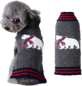 Dog Christmas Sweater Holiday Clothes for Dogs Girl Boy Fall Winter Knitted Soft Warm Puppy Clothing Cute Polar Bear Pet Outfit Ugly Xmas Sweater for Small Medium Large Dogs Cats(M,Grey)