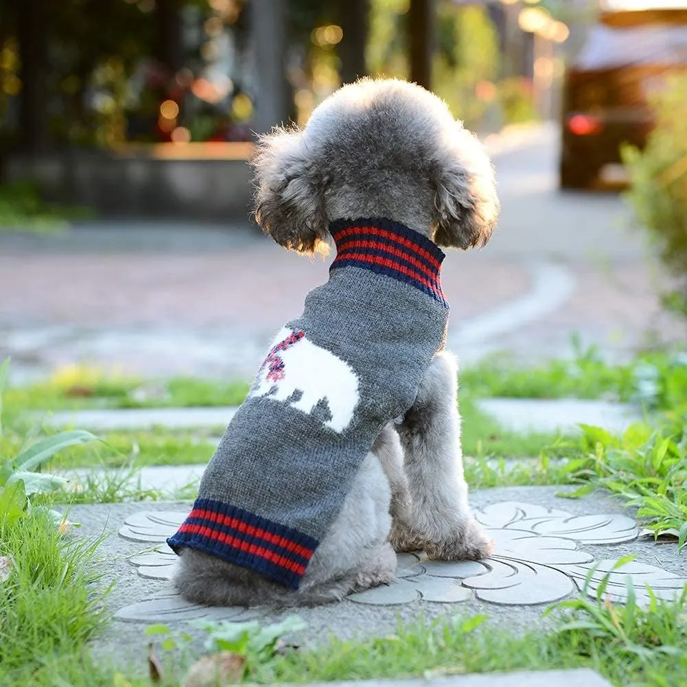 Dog Christmas Sweater Holiday Clothes for Dogs Girl Boy Fall Winter Knitted Soft Warm Puppy Clothing Cute Polar Bear Pet Outfit Ugly Xmas Sweater for Small Medium Large Dogs Cats(M,Grey)