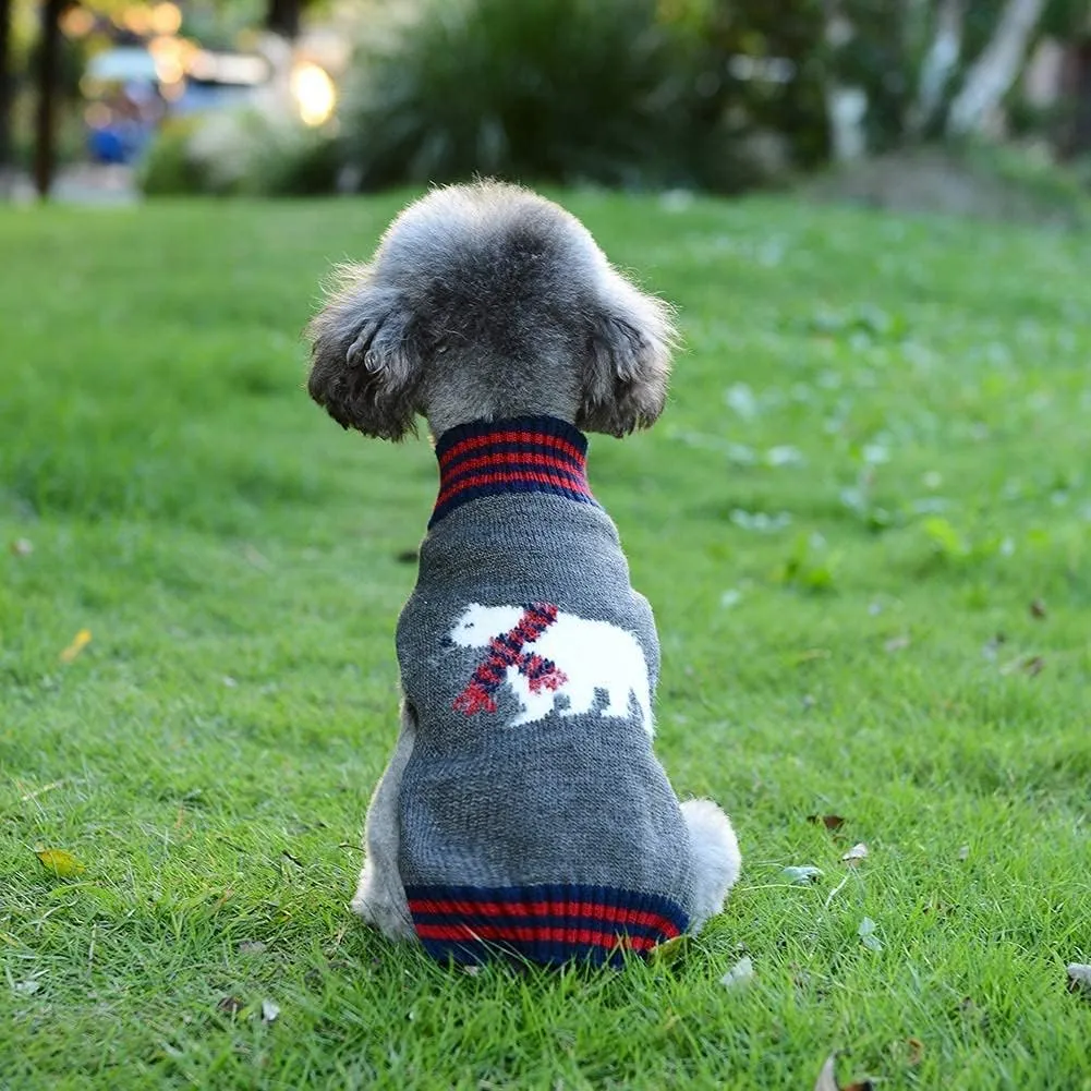Dog Christmas Sweater Holiday Clothes for Dogs Girl Boy Fall Winter Knitted Soft Warm Puppy Clothing Cute Polar Bear Pet Outfit Ugly Xmas Sweater for Small Medium Large Dogs Cats(M,Grey)