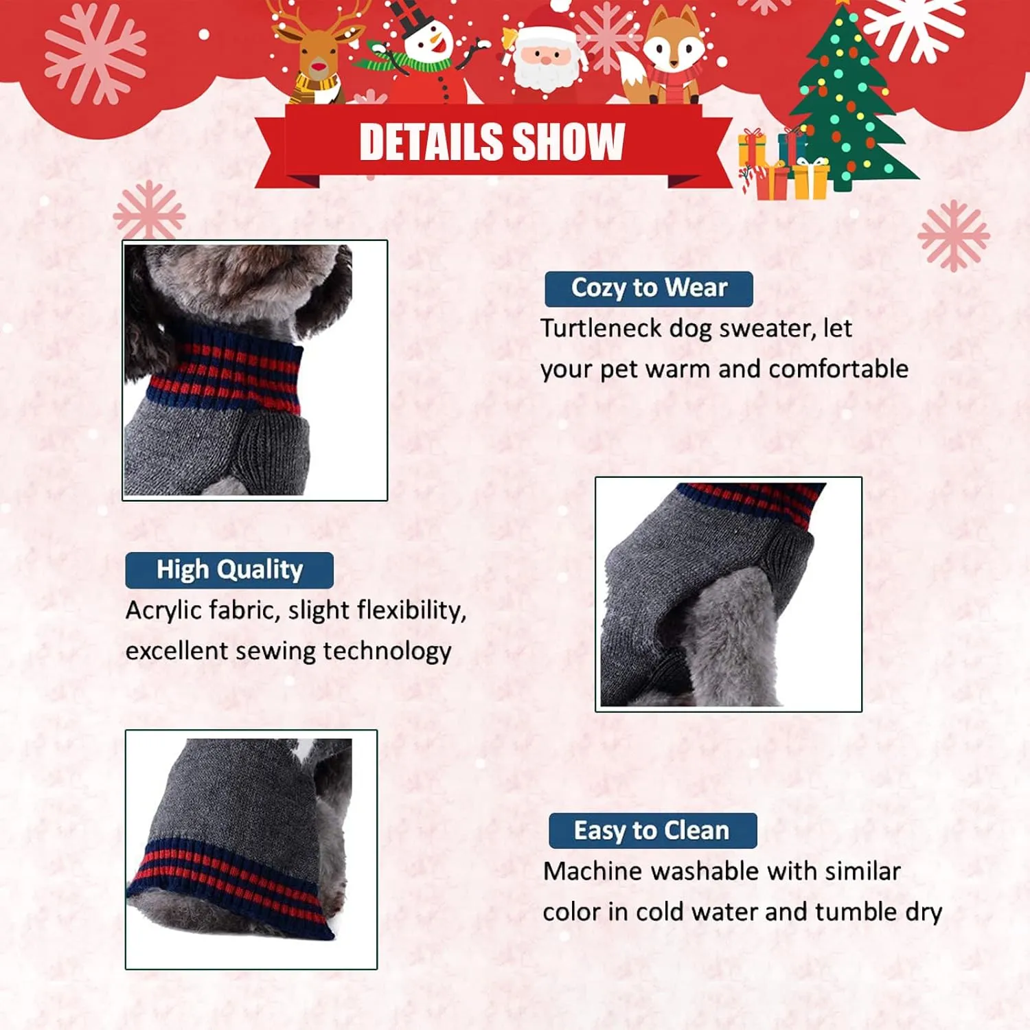 Dog Christmas Sweater Holiday Clothes for Dogs Girl Boy Fall Winter Knitted Soft Warm Puppy Clothing Cute Polar Bear Pet Outfit Ugly Xmas Sweater for Small Medium Large Dogs Cats(M,Grey)