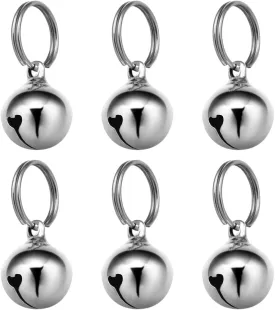 Dog Collar Bell : 6Pcs 16MM Metal Pet Collar Bells with Key Ring for Small Dogs Cats, Clear Sound (Silver)